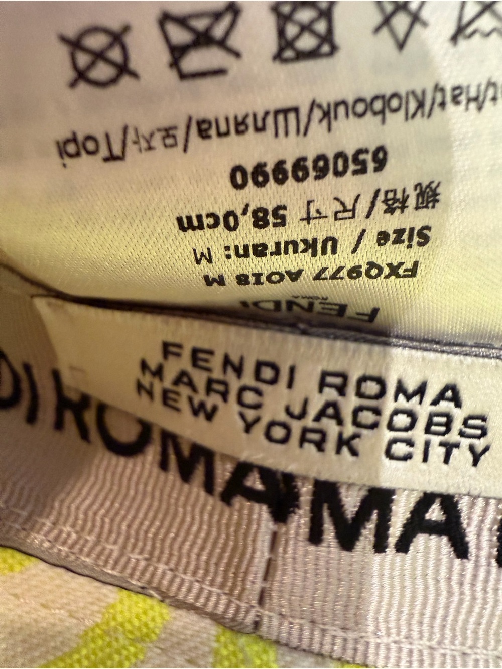 Fendi Neon Yellow Logo Fringe-Trim Bucket Hat - Picture 9 of 12